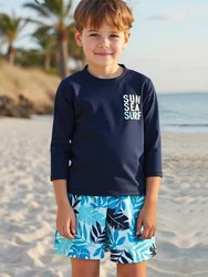 Two Piece Kids Girls Swimsuit 2026 New Gradient Long Sleeve Children Swimwear Summer Short Skirt Beachwear Bathing Suit Swimming