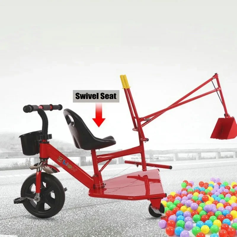 Top Design Outdoor Children Tricycle Excavator, 2 in 1 Engineering Vehicle, Kids Ride on Sandpit Digger