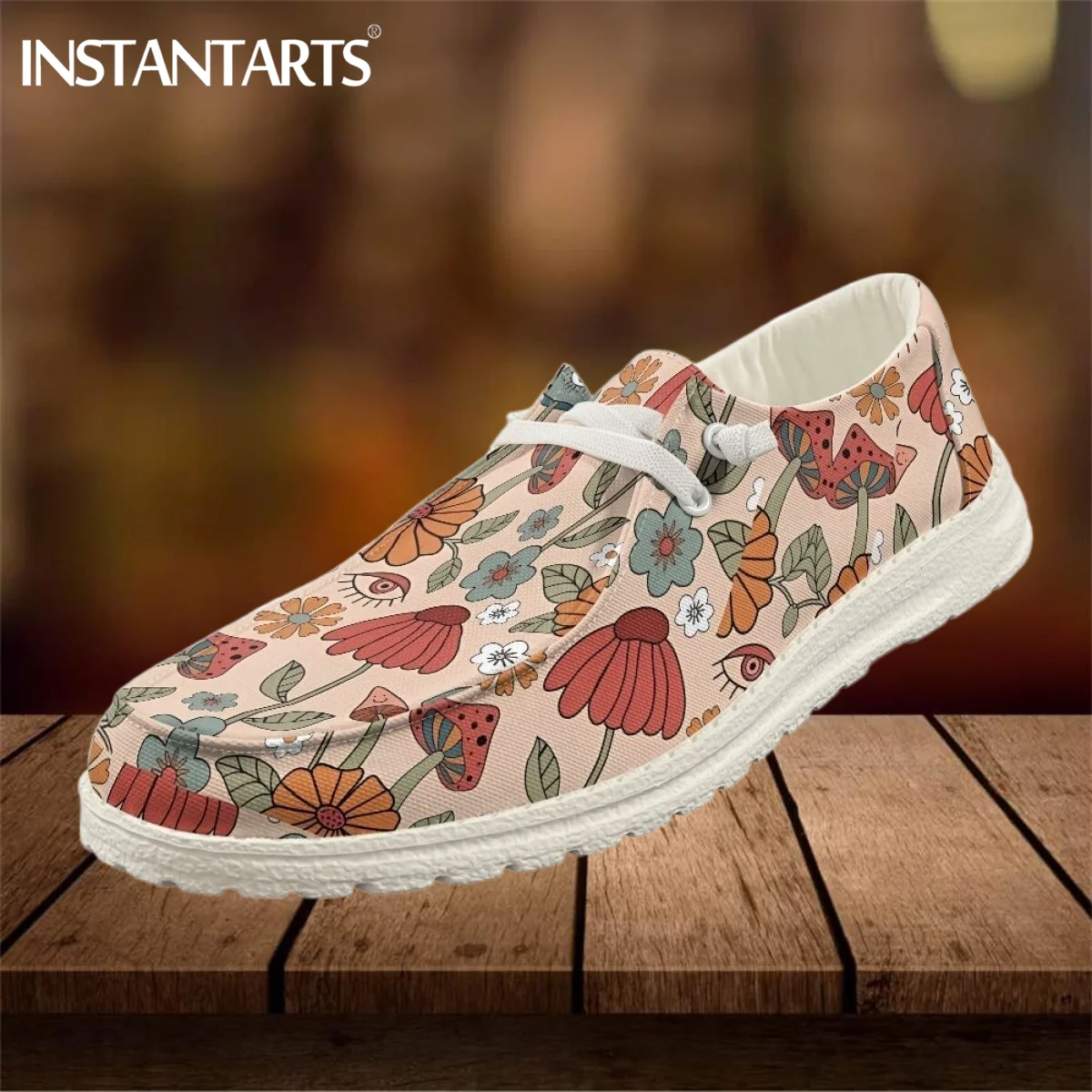 INSTANTARTS Psychedelic Mushrooms&Florals Lace-up Flats Men Women Indoor Outdoor Sneakers Unisex Fashion Casual Slip On Loafers 