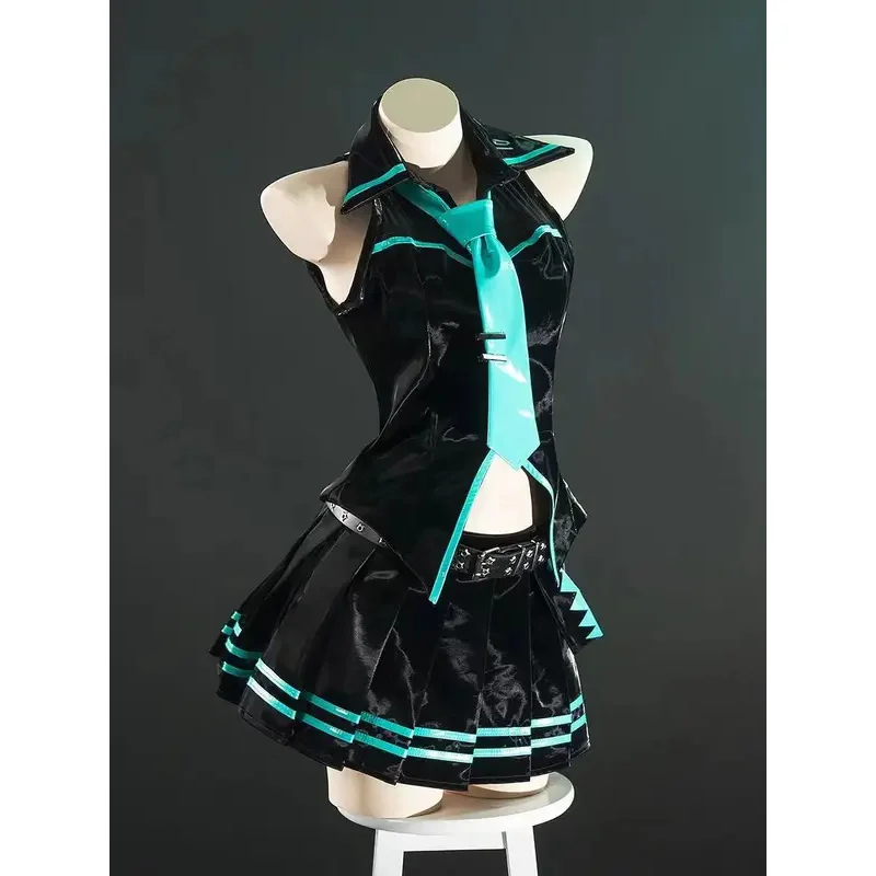 Originele VOCALOID Miku Stylist 16e Cosplay Kostuum Pruik Anime Zwarte Lak Formule Uniform Halloween Carnaval Nacht Feestjurk