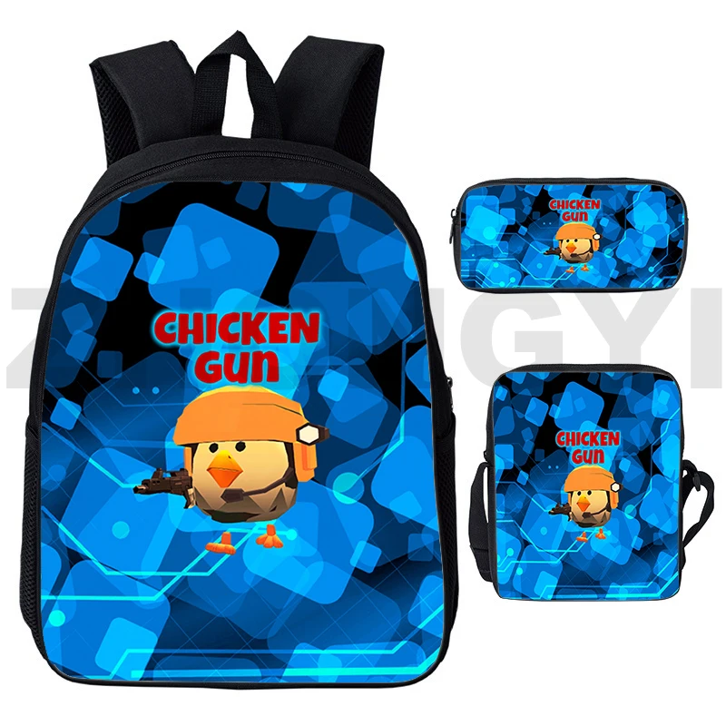 High Quality Chicken Gun School Backpack Boys Outdoor Sport School Bags 3 Pcs/Set Anime Handbags Kids Pencil Case Mens Bookbag