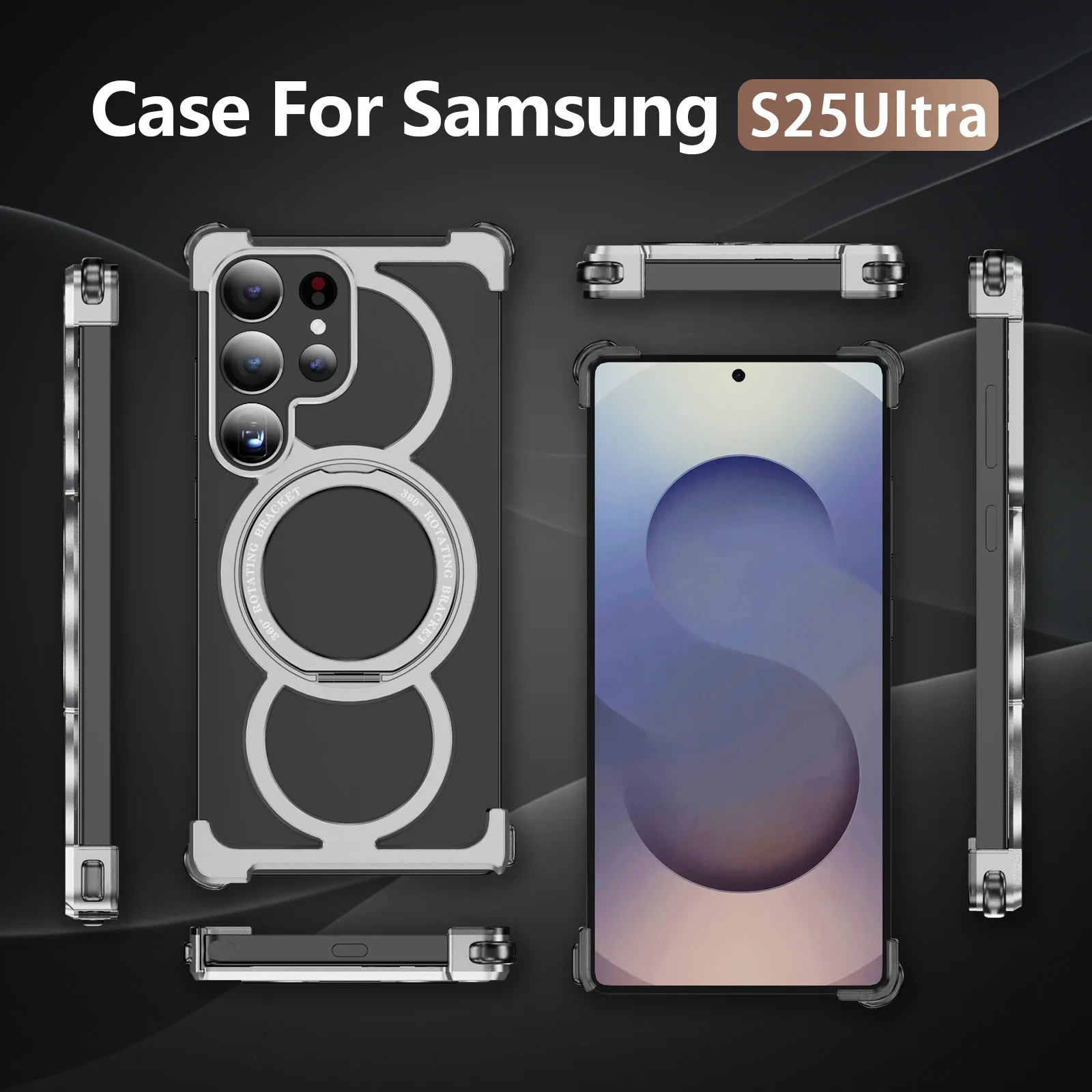 

НОВЫЙ Алюминиевый сплав 360° ° Вращающийся магнитный кронштейн для телефона Samsung GalaxyS25 S24 S23 Ультра противоударный чехол с защитой от падения