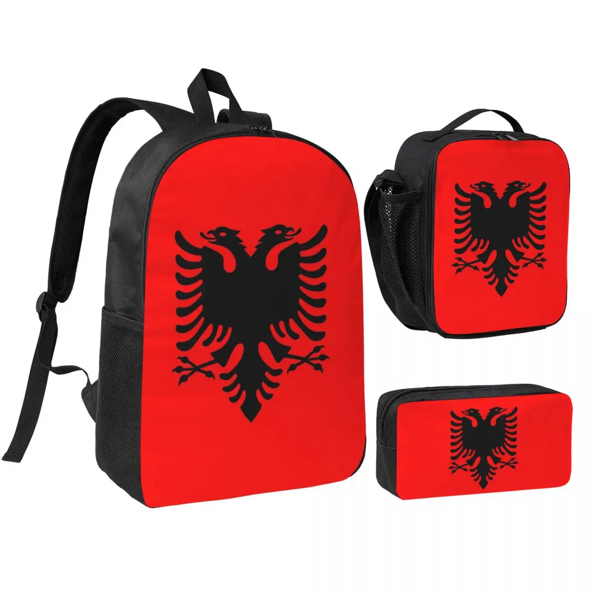 

Flag Of Albania Backpack Boys Girls BookBag School Bag Shoulder Bags 3ps Insulated Lunch Bag Pencil Case