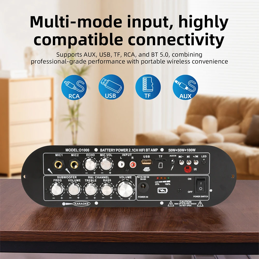 2.1 Channel Bluetooth Amplifier Board 100W Subwoofer DSP Digital Processor Karaoke Function DC 15-18V Home Theater Sound System view 3