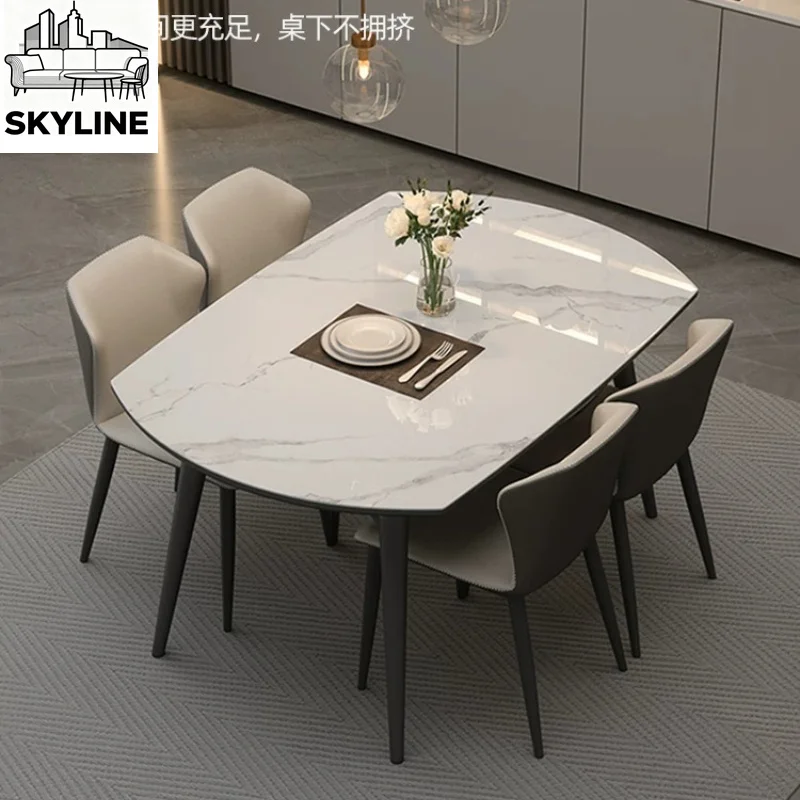 White wax solid wood rock slab full support baseplate square and retractable dual-purpose simple folding dining table