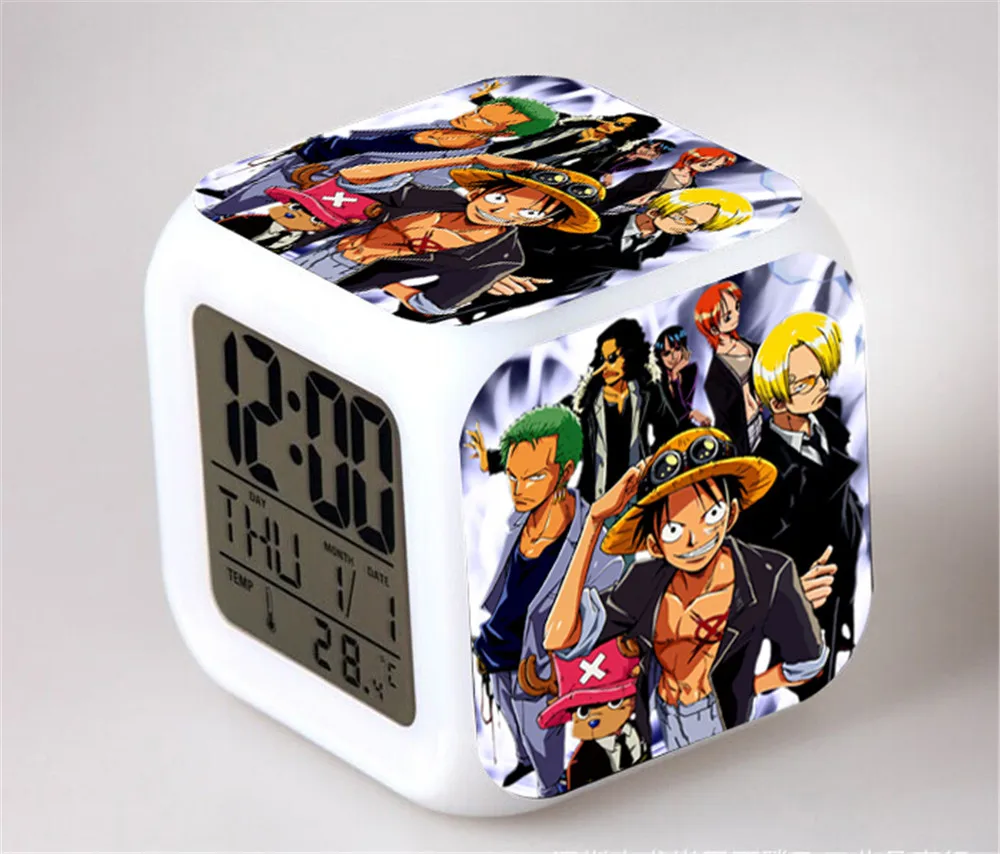 Anime One Piece sveglia rufy Zoro Nami Sanji Robin Brook Franky Shanks Mihawk Ace Figure LED orologi luminosi colorati bambola giocattolo