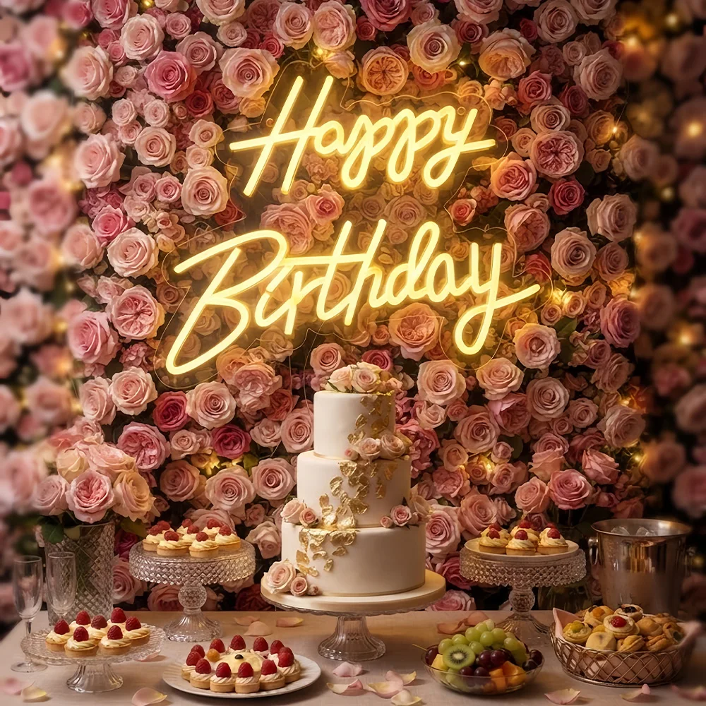 “Happy Birthday” Decor Set, Neon Sign, Acrylic Wall Decoration, Perfect for Birthday Party Backdrops, Home Decor and Gifts