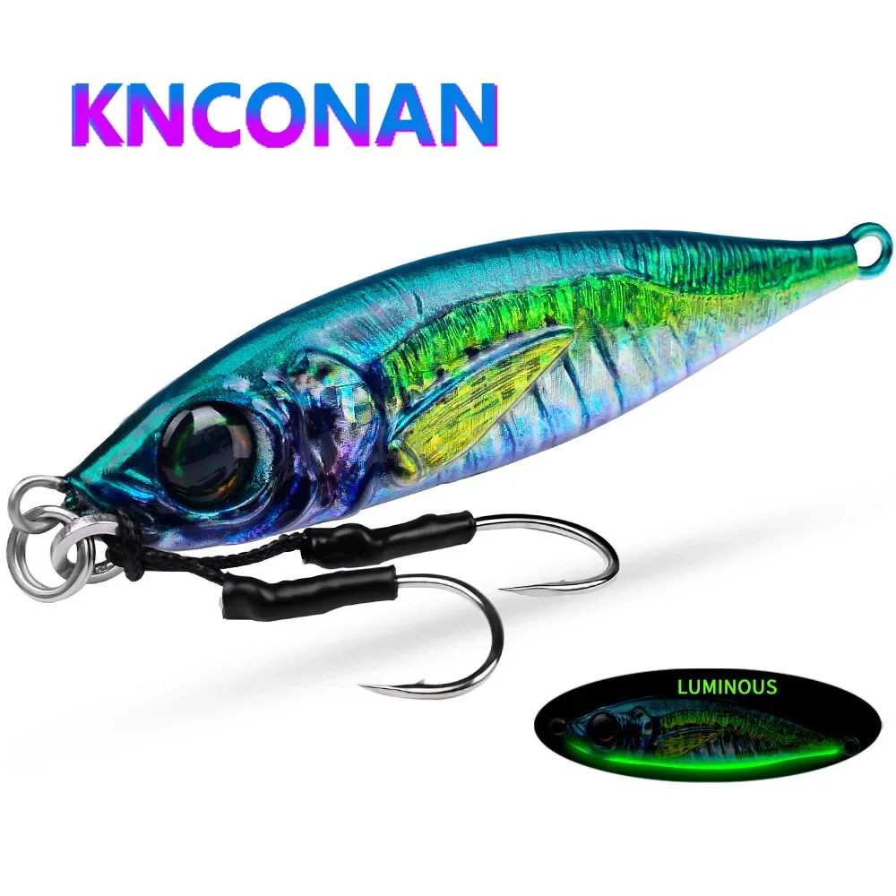 Metal Jig Spoon Lure 14G 21G 28G 40G 60G 3D Fast Sinking Artificial Bait Shore Slow Jigging Super Hard Bass Fishing Tackle