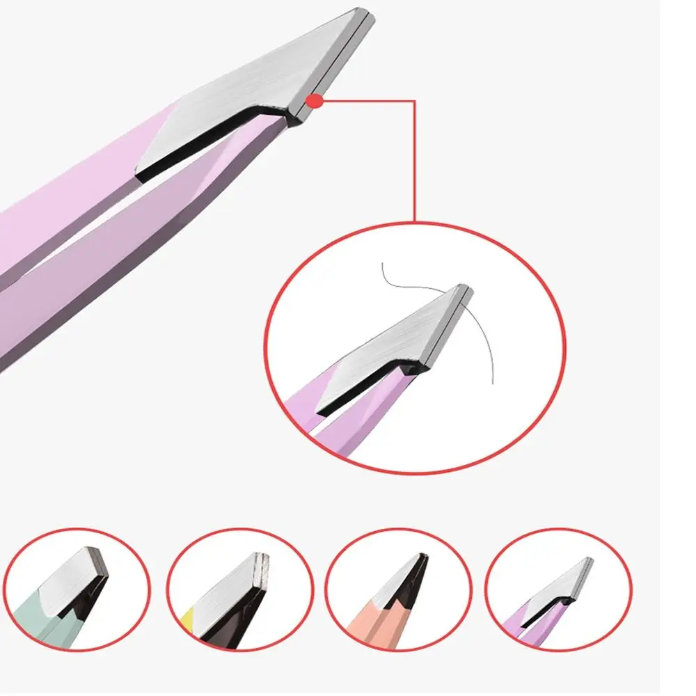 Stainless Eyebrow Tweezers Set Colorful Tilted Slanted Eye Brow Clips Anti-fingerprints Comfortable Fine Hairs Puller