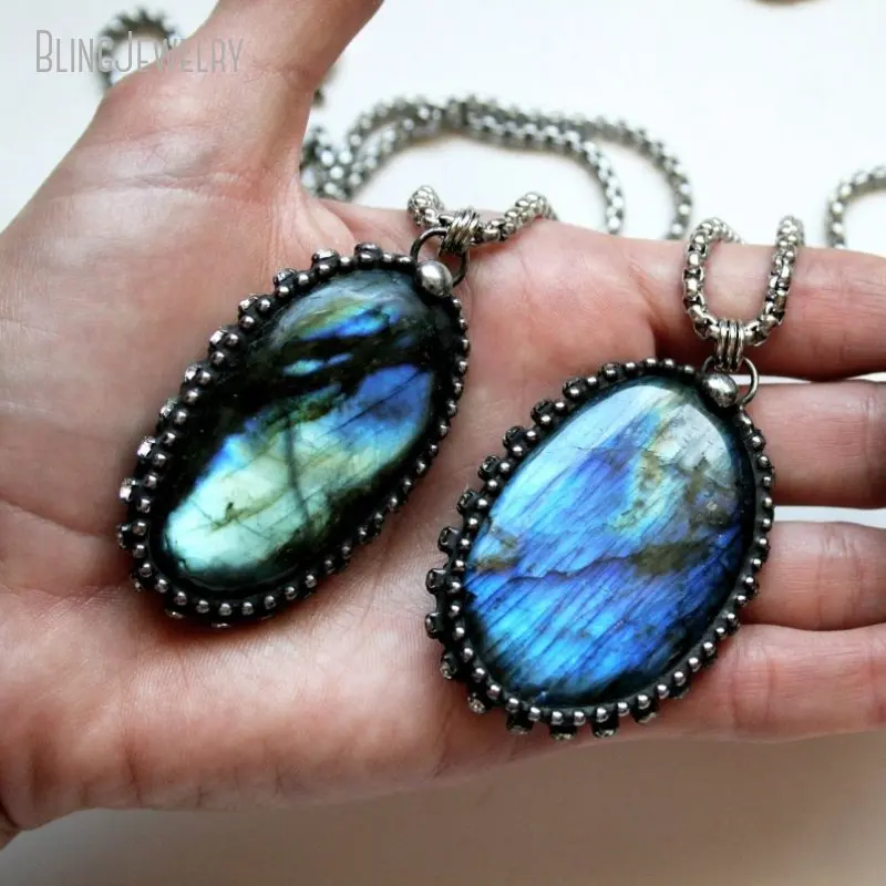 10Pcs Healing Crystal Labradorite Necklace Statement Layering Gemstone Witch Boho Wicca Goth Women Jewelry