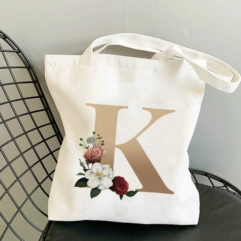 Flower Letter Canvas Tote Bag Reusable Casual Women Shoulder Bag Eco Harajuku Shooper Bags for Ladies Drop Shipping Bolso Mujer