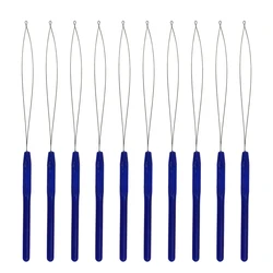 10 stuks haarverlenging lus naalden trekken haak tool naaldinrijger lus tool voor siliconen microlink kralen