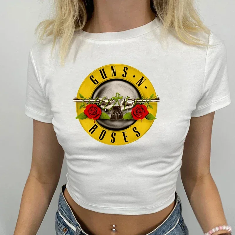 

Vintage Guns N Roses Summer Fashion Women Cropped Top Streetwear Y2k Clothes Harajuku Baby Tee Fans Gift T Shirt Dropshipping