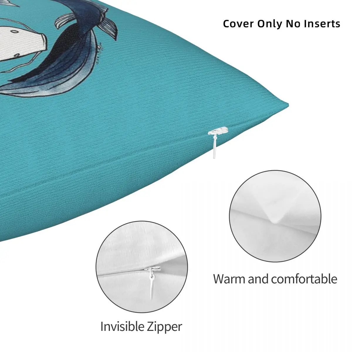 كسوة مخدة مربعة للأسماك Tui and La Yin & Yang Koi ، كسوة مخملية من البوليستر ، كسوة وسادة مزخرفة ، مقاعد أريكة ، وسادة #5