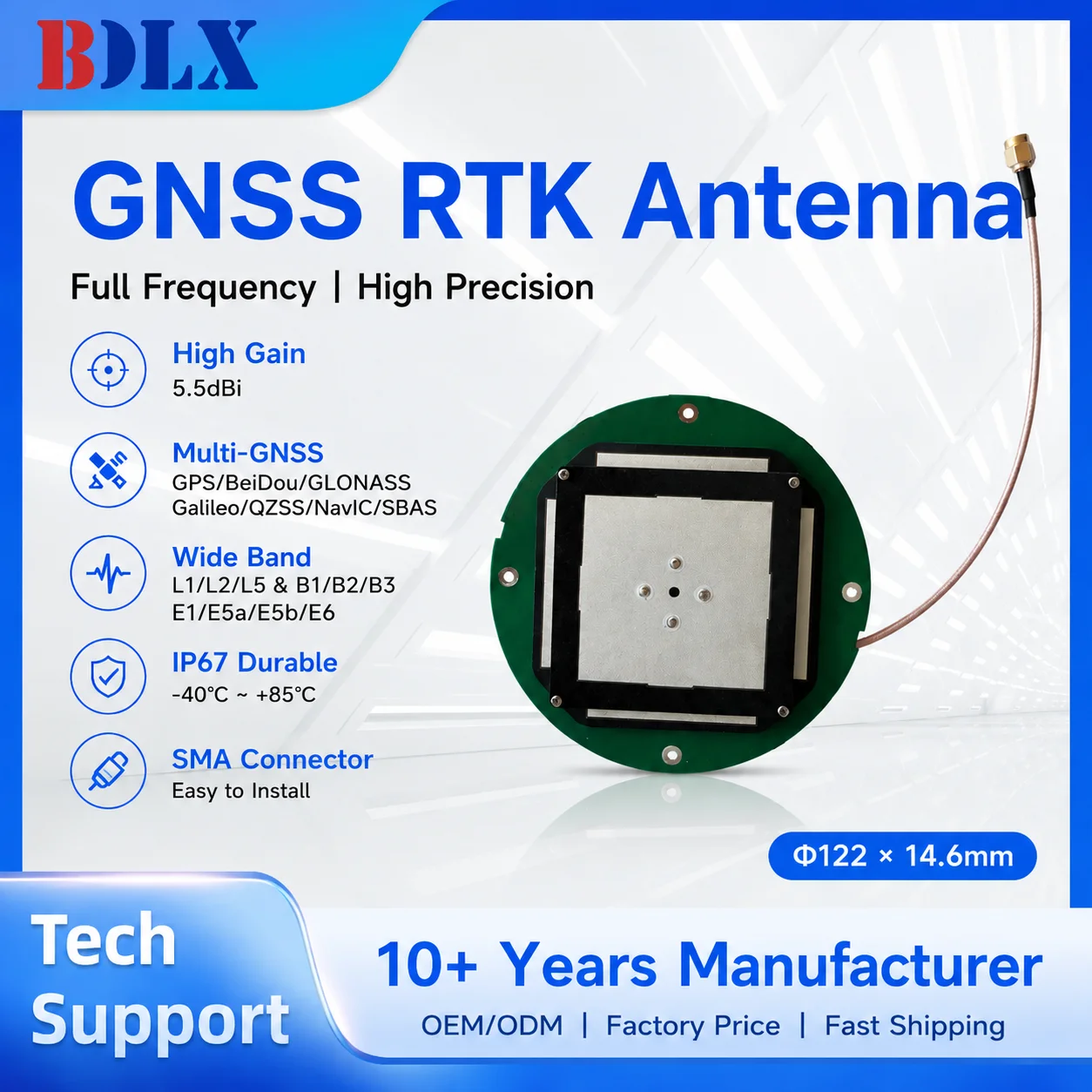 BD806 High Precision GNSS RTK Antenna GPS GLONASS Galileo BeiDou L1L2 L5 Active SMA Survey Antenna for UAV GIS CORS Base Station