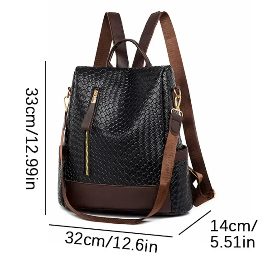 Women\'s Commute Backpack Soft Leather Travel Backpack Large Capacity School Bag New Woven Pattern Street Trend Shoulder Bag