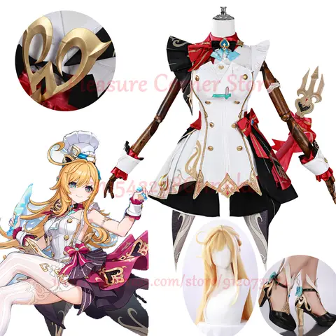 IN STOCK 2025 Game Genshin Impact Escoffier Cosplay Costume Full Set Uniform Outfis Escoffier Cosplay Costume Role Play Props