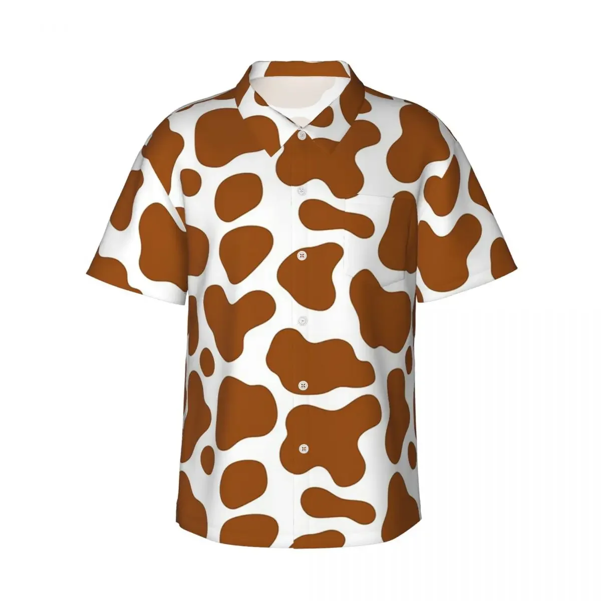 Cow Brown Spots Cute Cow Skin Pattern Men's Shirts Hawaiian Short Sleeve Shirt Casual Lapel Tops for Summer Beach