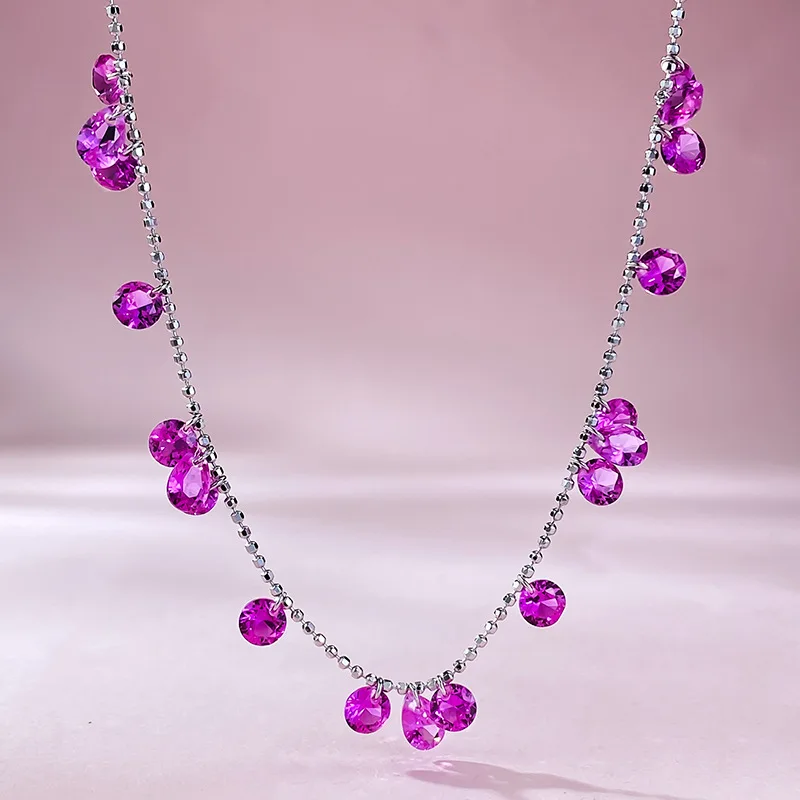 S925 Silver Full Sky Star Pink Just Tears Broken Star River Pearl String Collar Chain Irregular Water Drop Necklace