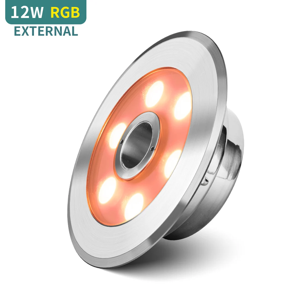 

DC24V 12W IP68 Водонепроницаемый RGB Внешний контроль Нержавеющая сталь 316L Низковольтные светодиодные подводные фонари для фонтана