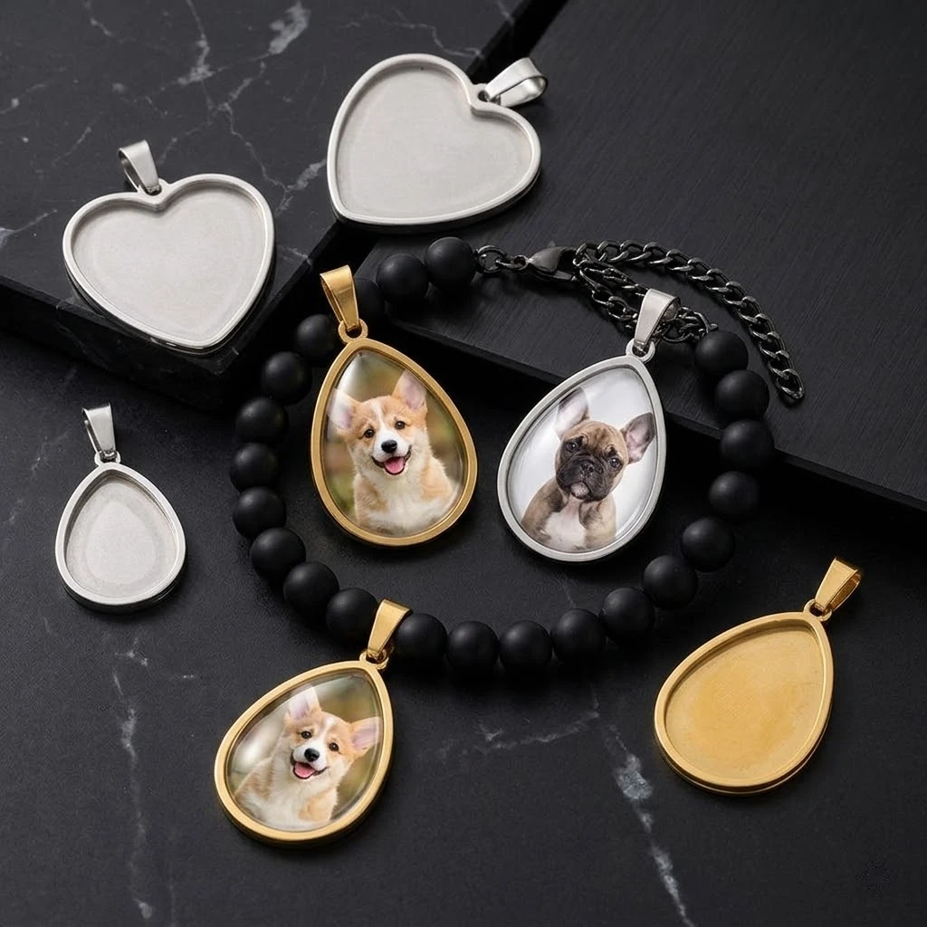 5 Stück Edelstahl-Herz-Cabochon-Basisschalen-Anhängerfassungen für DIY handgemachte Halsketten und Schmuckherstellungszubehör – Detail 1