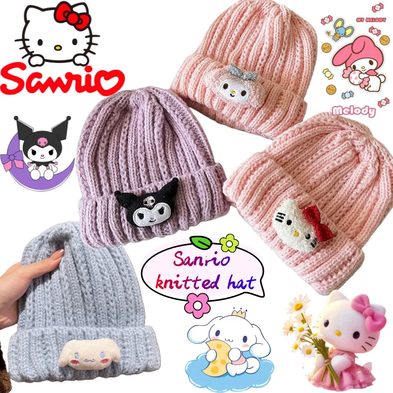 

New Sanrio Hello Kitty My Melody Kuromi knit hat creative high-fashion anime cartoon print girl outdoor ear-protecting wool hat