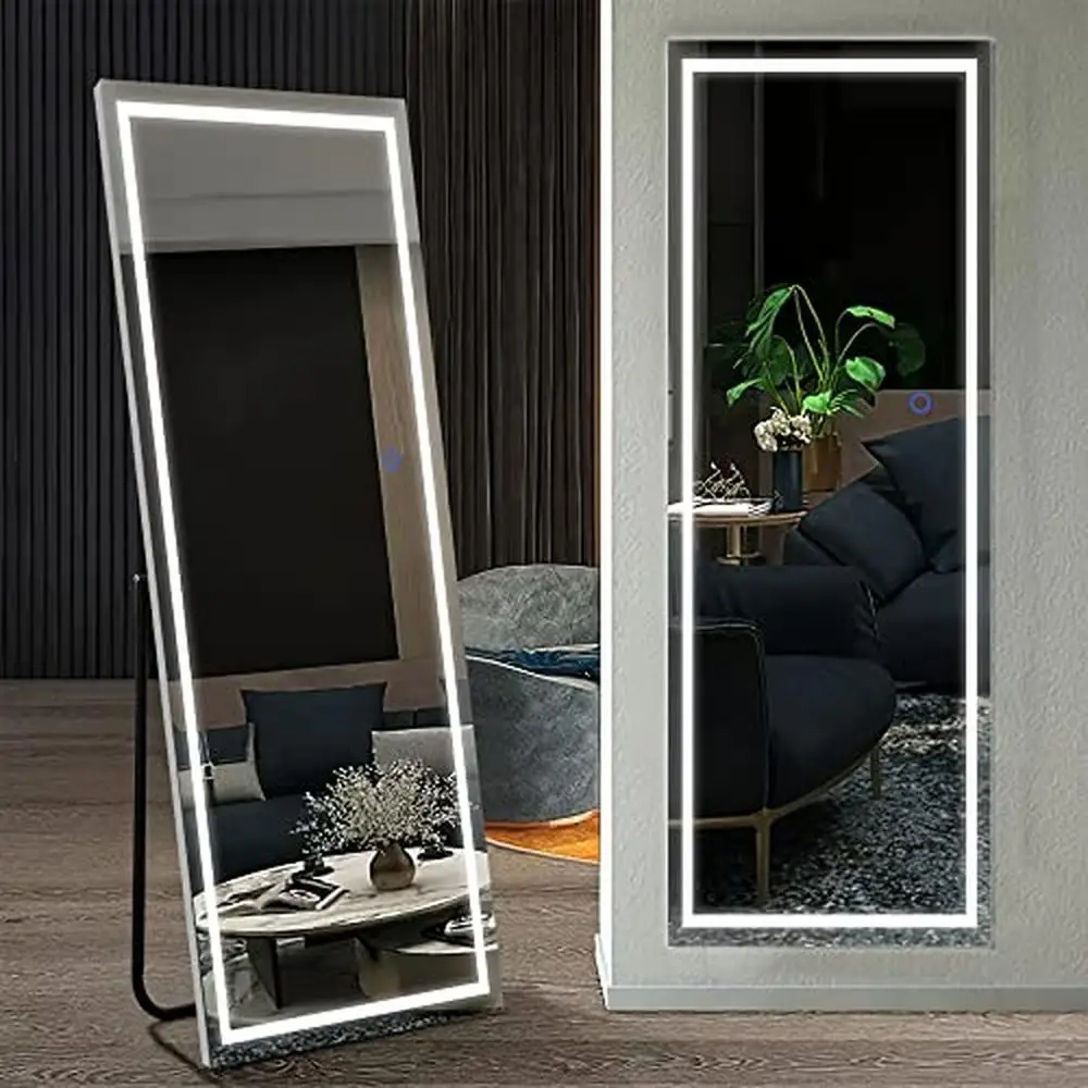 

Full Length LED Lighted Standing Mirror 63"x20" Rectangle with 3 Colors Dimmable Lighting HD Glass & Explosion-proof