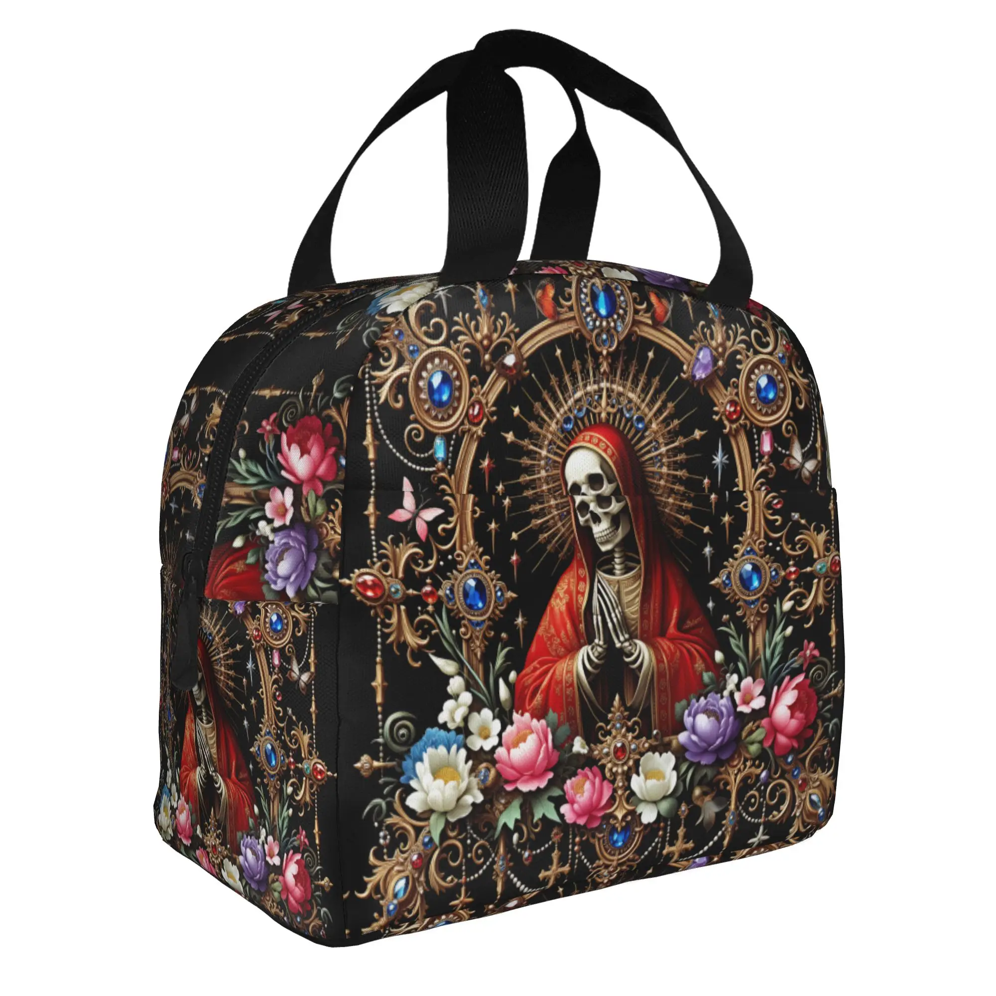 Gothic Praying Skeleton Virgin Mary  Lunch Bag Women Santa Muerte Mexican Cooler Thermal Insulated Lunch Boxes for Adult Office