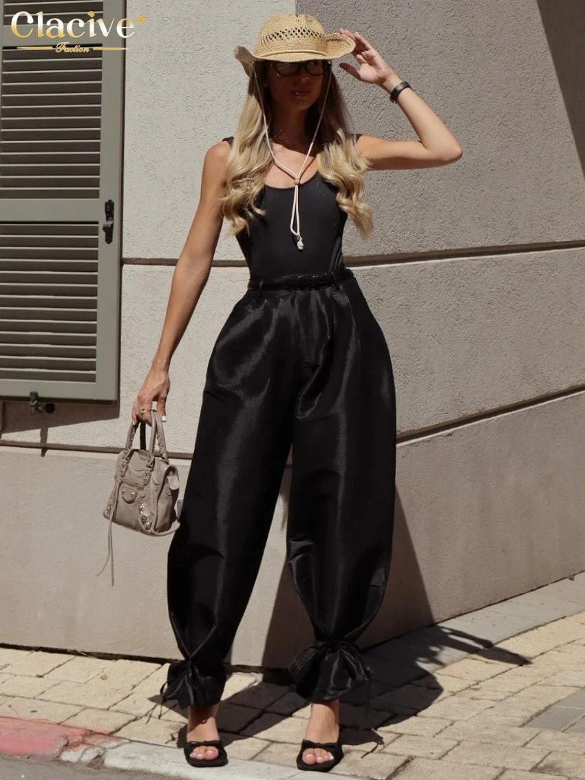 Clacive moda solta bege algodão calças femininas 2026 casual cintura alta lápis calças elegantes clássicas roupas femininas