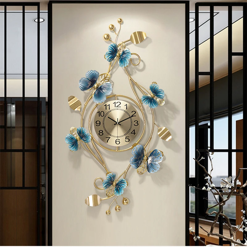 

Metal Living Quiet Wall Clock Modern Design Funky Aesthetic Silent Wall Watch Kitchen Art Flowers Duvar Saati Wall Decoration