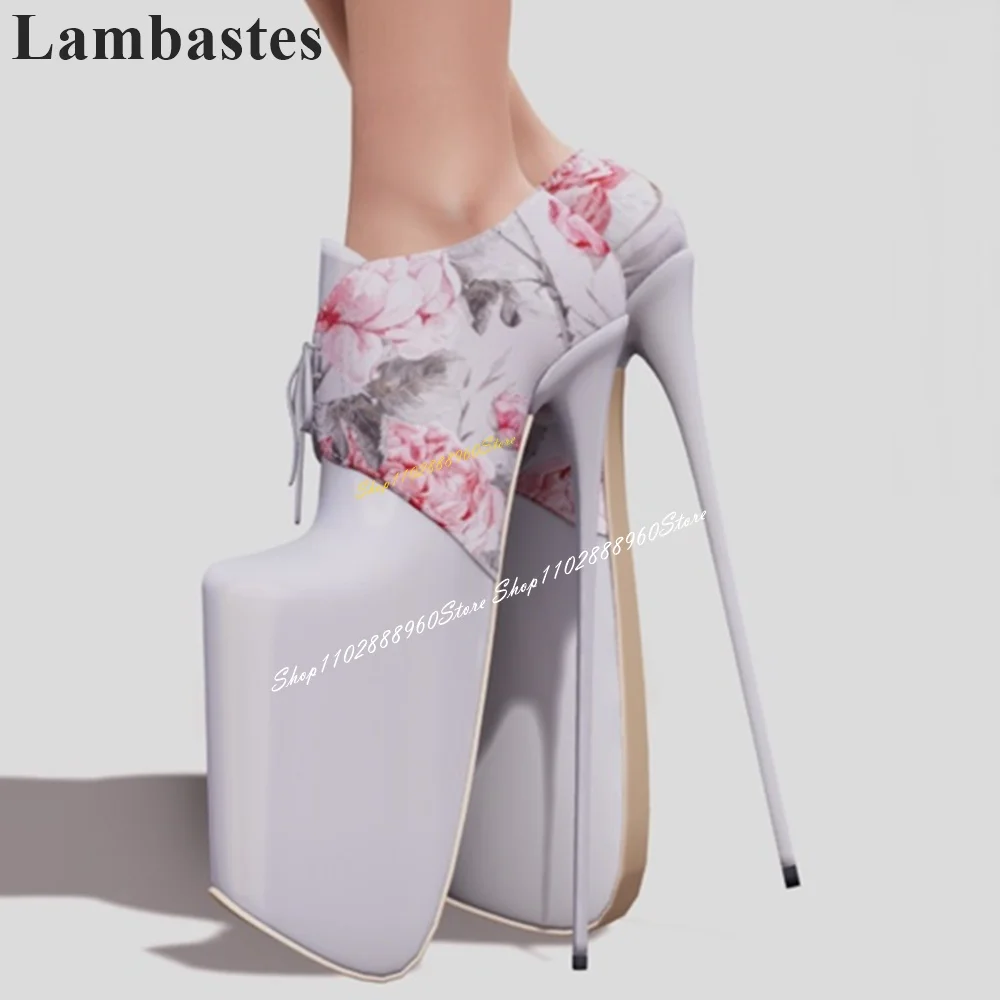 

Cross Tied White Leather Flower Print Platform Pumps Stilettos High Heel Shoes For Women Pointed Toe 2024 Zapatos Para Mujere