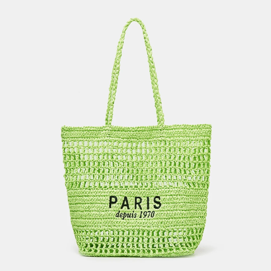 Casual Hollow Straw Tote Bag Designer Letters Paper Woven Women Shoulder Bags Handmade Summer Beach Handbag Large Capacity Purse