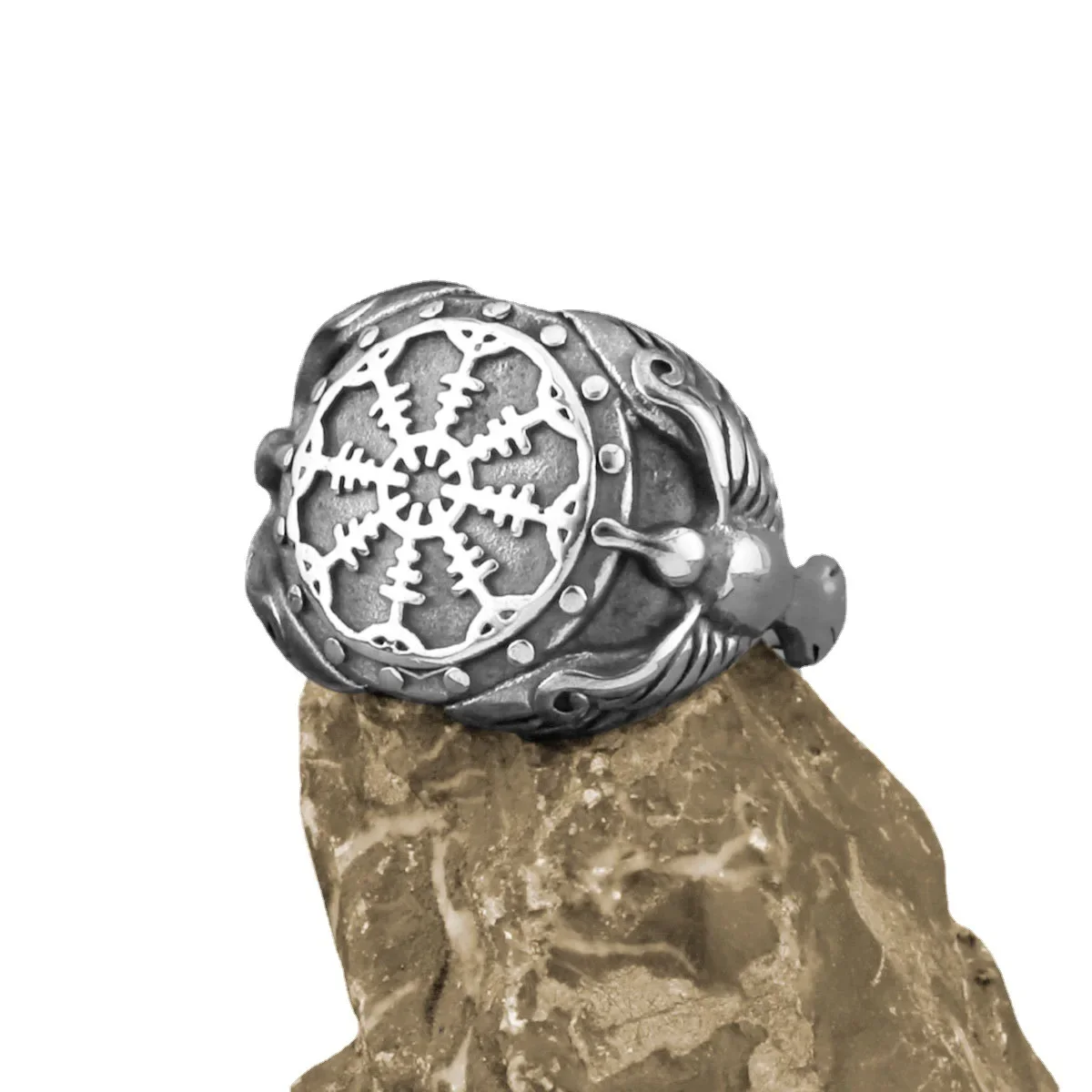 

European and American Men's Compass Rune Fashion Viking Odin Crow Stainless Steel Rings Size 7-13