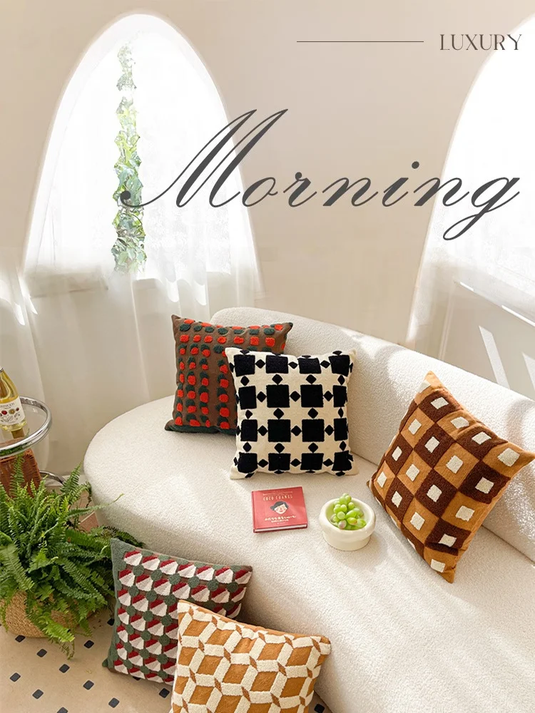

Скандинавская ретро-подушка премиум-класса с геометрическим узором для дивана, подушка для спины, для гостиной, спальни, для сна, квадратная форма