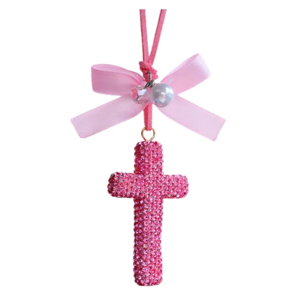 Shiny Rhinestone Car Rearview Mirror Pendant Sparkling Creative Fashion Cross Car Decoration Exquisite Design with Hanging Rope