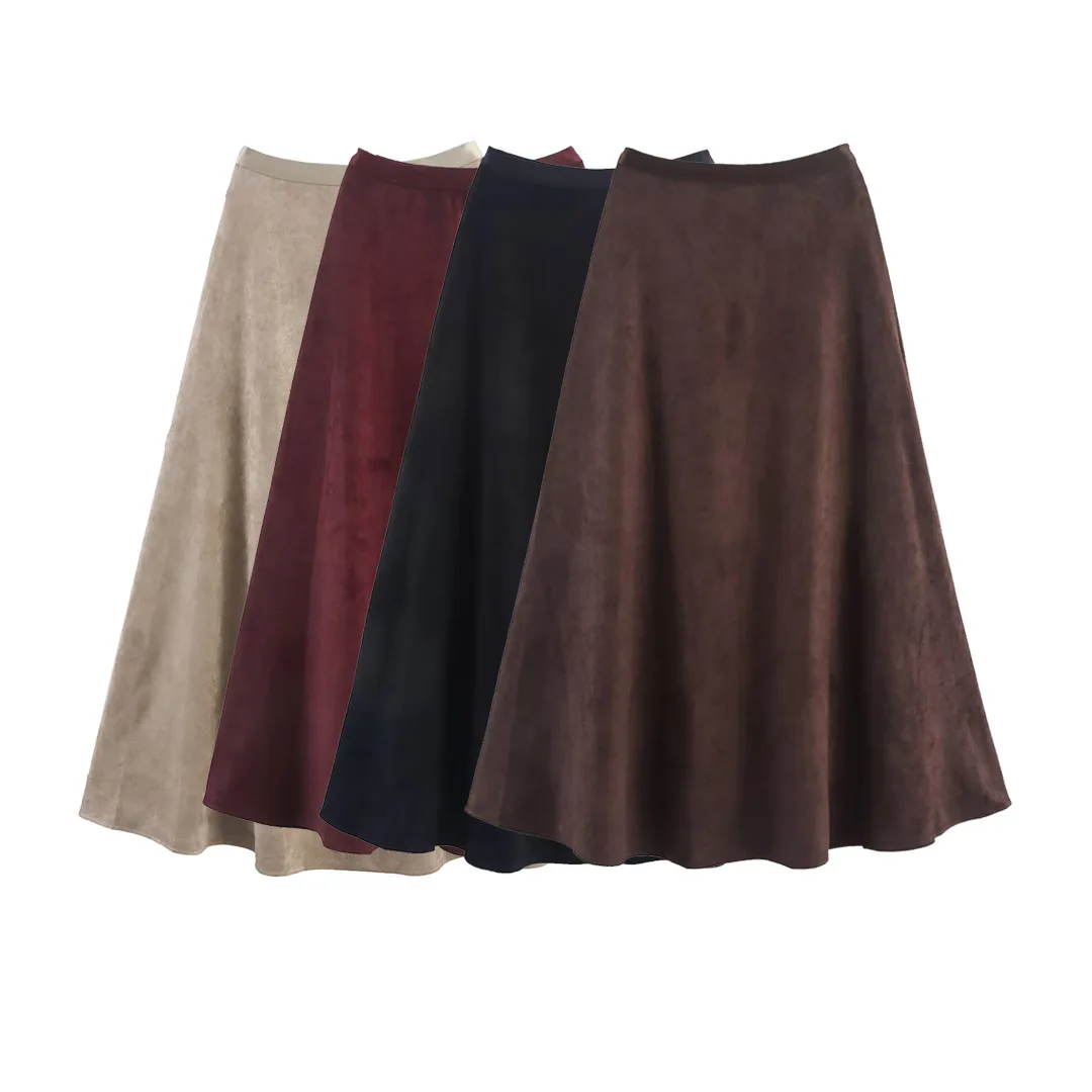 

Autumn Retro Versatile A Line Skirt Women Simple Elastic Waist Large Swing Pleated A-line Long Skirts Half Length Umbrella Skirt