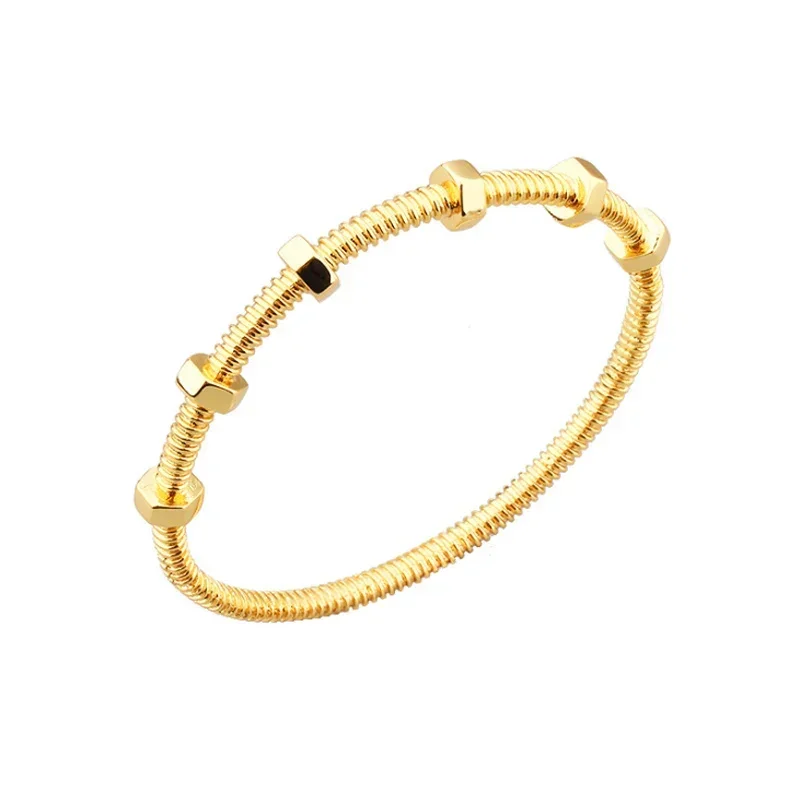 18k Rose Gold Titanium Steel Classic Screw Gold Couple Bracelet Hexagonal Nut Stainless Steel Retro Bracelet for Gift Dating