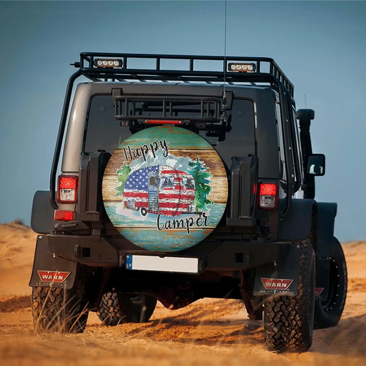 غطاء إطار احتياطي من Happy Camper مقاوم للغبار لسيارة جيب مقطورة RV SUV شاحنة تخييم ملحقات مقطورة السفر مقاس 15 بوصة