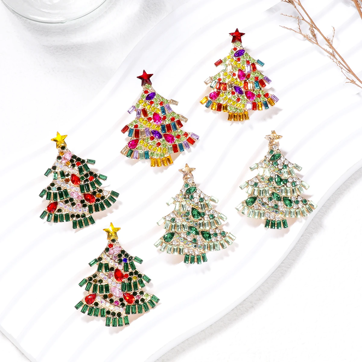 2024 Exaggerate Colorful Crystal Christmas Tree Earrings for Women Statement Rhinestone Jewelry Holiday Party Christmas Gifts