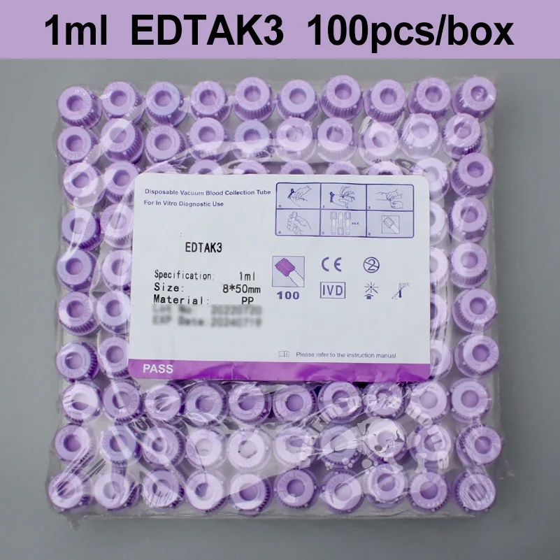 100pcs Micro Blood Collection Tube 0.5ml 1ml Lithium Sodium Heparin EDTAK3 for Animal Veterinary Consumables view 5
