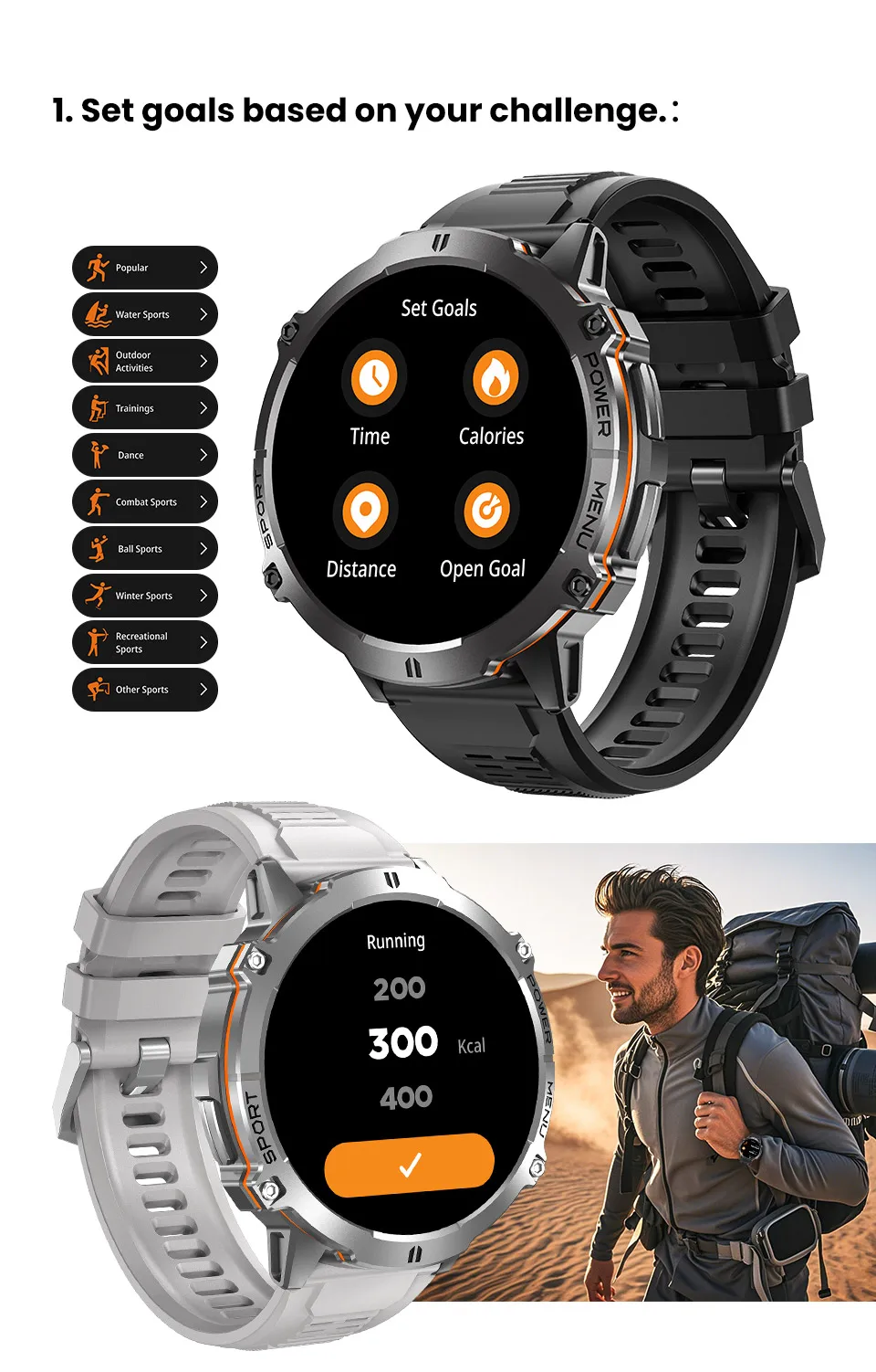 2026 Neue 100M Wasserdichte Schwimm-Smartwatch 1,73'' Großer Bildschirm 1000mAh Akku GPS-Tracker Bluetooth-Anruf Sport-Smart-Armband für Männer – Detail 8
