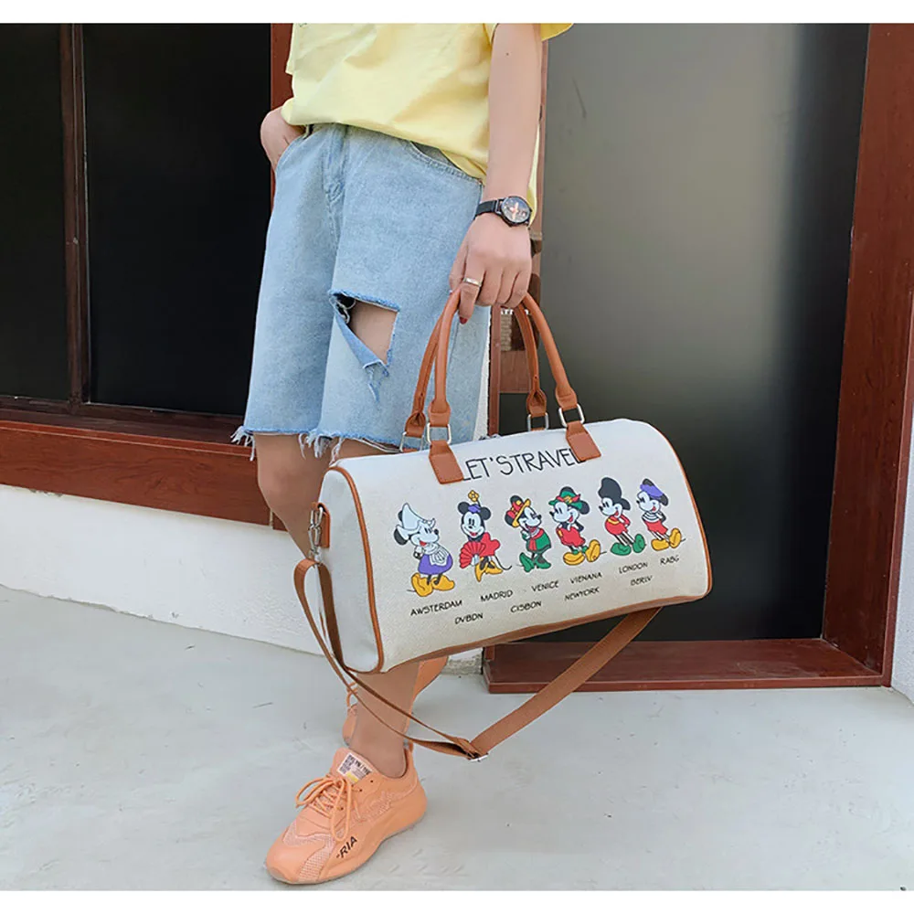 Disney Women  Fashion Large Capacity Travel Bags Mickey Luggage Bag Man Women Gym Sports Bag Holiday Travel Storage Handbags