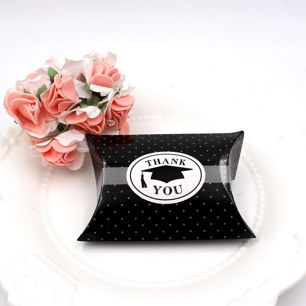 

50pcs Thank You Black Graduation Bachelor Gift Box Sweets Box Pillow Candy Box Favors Graduation Party Supplies