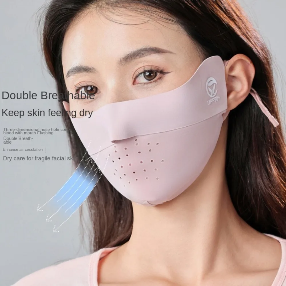 Solid Color Ice Silk Mask Sun Proof UV Protection Face Cover Sunscreen Veil Face Shield Sunscreen Face Cover Windproof