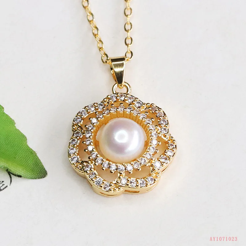 

Natural Freshwater Pearl Pendant Full Diamond Petal Necklace Women's Jewelry