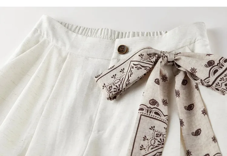 SENTUBILA Office 2 Piece Pant Set 2026 Women Linen Blend Summer Suit V Neck Waistcoat Wide Leg Baggy Pant Print Scarf 162ZA5663Z