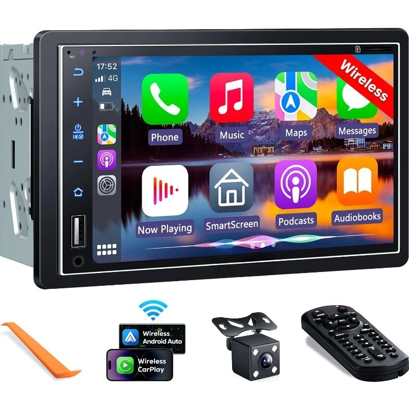 

Беспроводной двойной Din Carplay и Android Auto, 7-дюймовый емкостный сенсорный экран Full HD — Bluetooth, 4-канальный RCA, High Pow