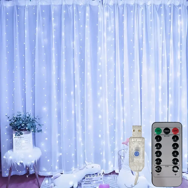 LED Curtain String Lights New Year Indoor Garland USB Plug with Remote Control Fairy Lights Christmas Bedroom Home Decoration