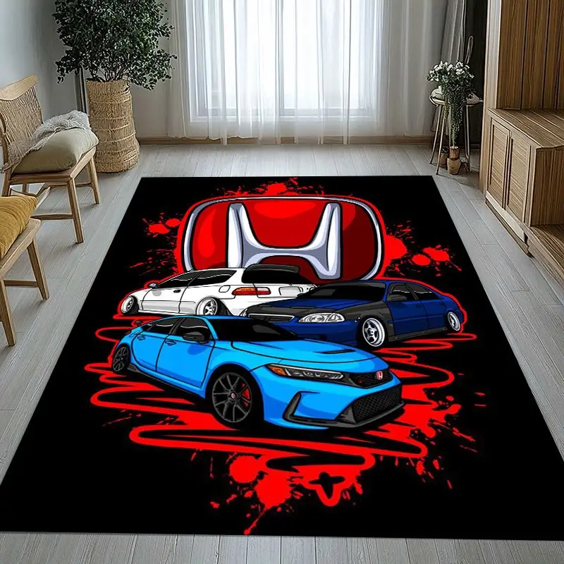 Classic H-HONDA Racing car Moto Living Room Non-Slip Area Rug Soft Carpet for Bedroom  Playroom Sofa,Home Decor Doormat Gift
