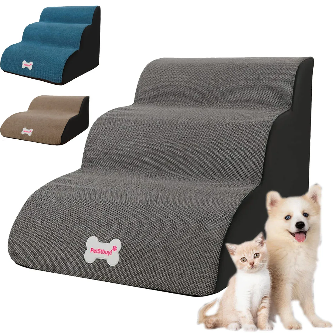 Detachable Cat Dog Pet Stairs Washable & Zippered Cover Removable Pets Ramp High Density Foam Dog Steps Sofa Bed 2/3 Floors